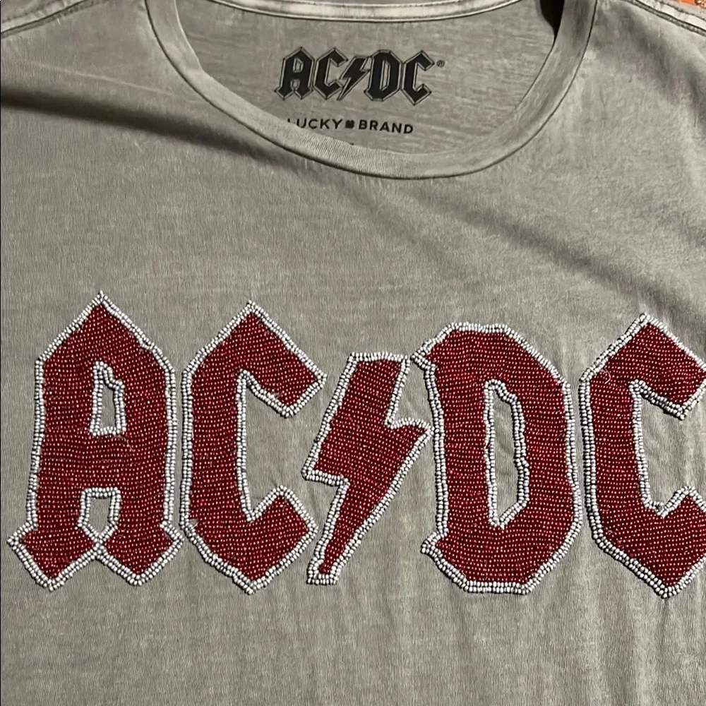 Lucky Brand Gray AC/DC T-Shirt with Red beaded Logo NWOT - Picture 4 of 5